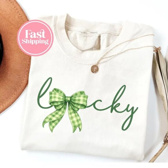 Tops - Lucky Tshirt, Cute Shamrock Shirt, Happy St Patricks Day Shirt Gift